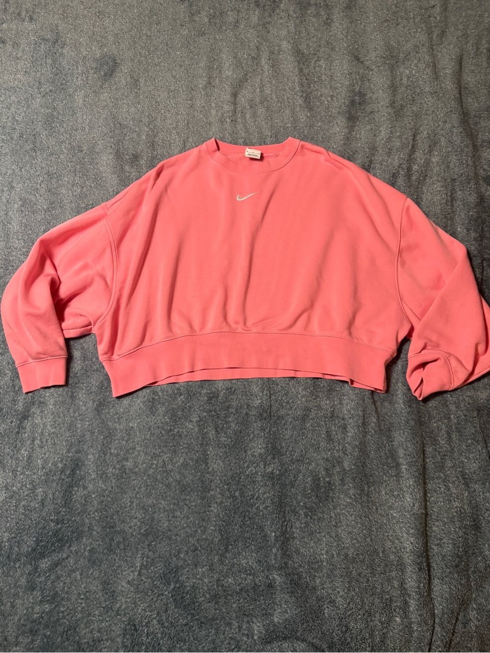 Nike Coral Pink Cropped Crew Sweatshirt with Embroidered Swoosh